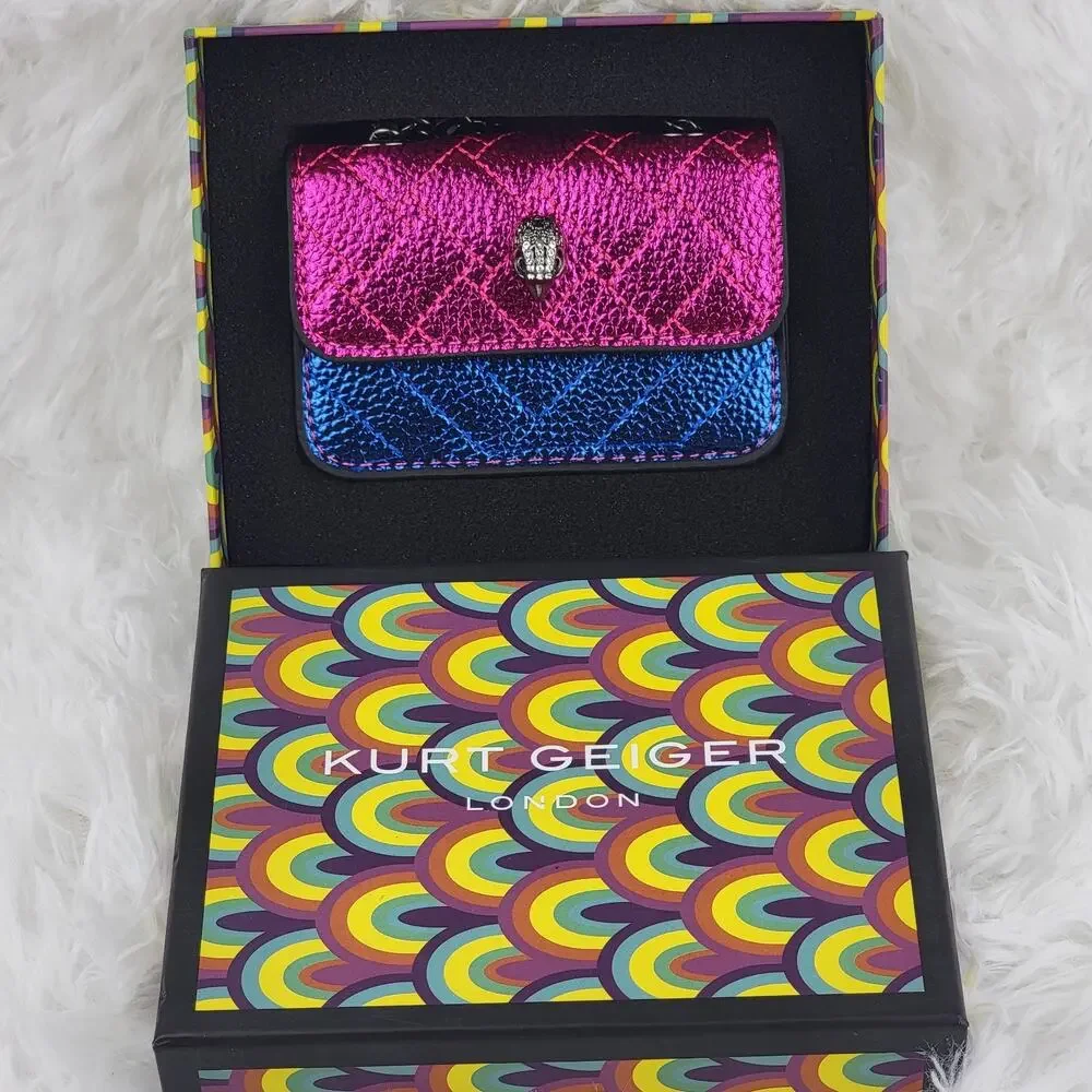 Designer Micro Mini Purse Metallic Pink Blue Crossbody Black Chain Bag Eagle New